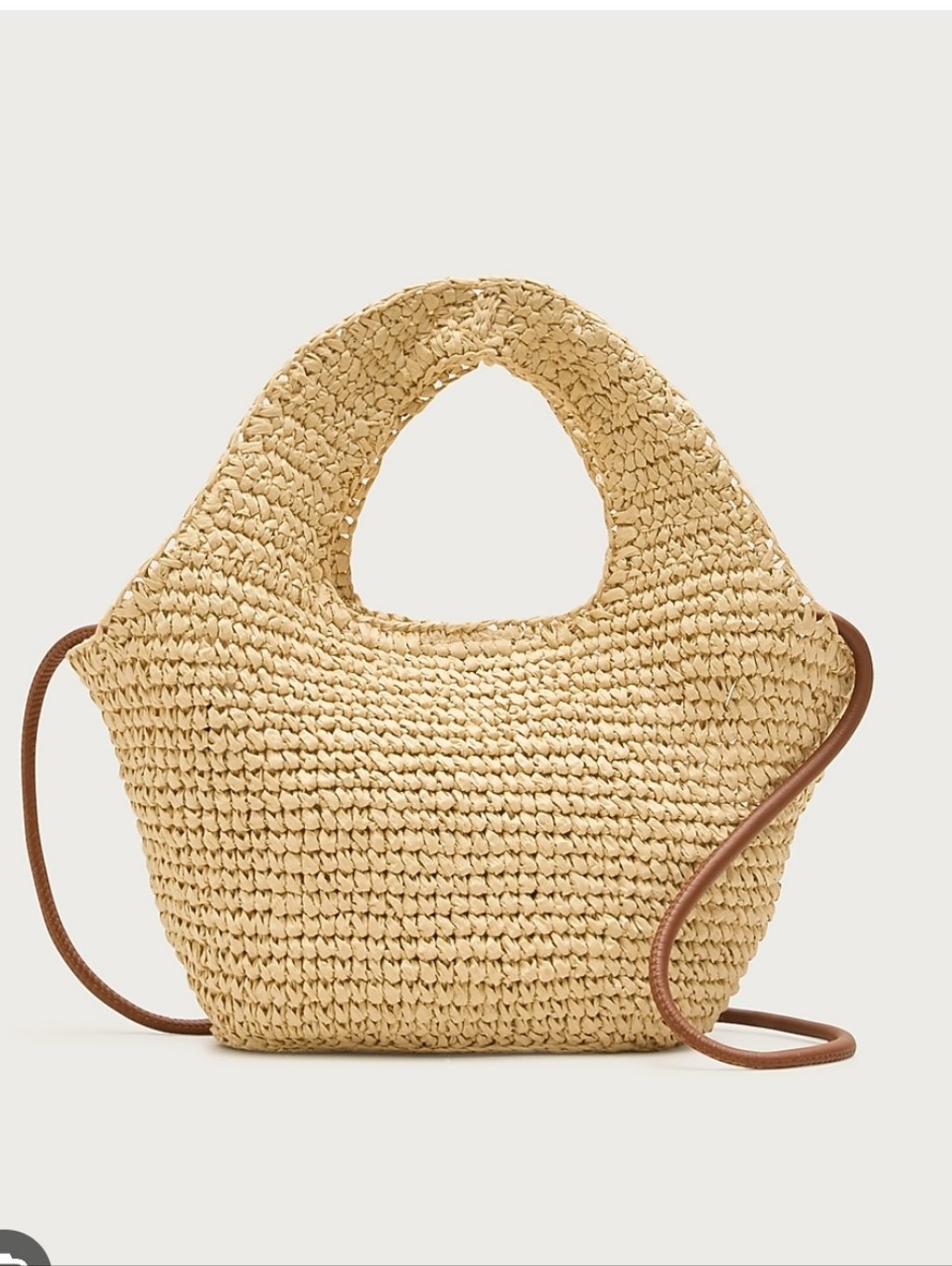 New J.Crew Small Handknotted Woven Straw Tote Handbag With Brown Strap - Natural